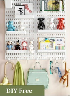 Dominy Pegboard Combination Kit, Wall Mounted Storage Set with 4 Pegboards & 18 Accessories Modular Hanging, Peg Boards Organizer for Walls Display, Kitchen Organizer, White 60×60cm  - Image 4
