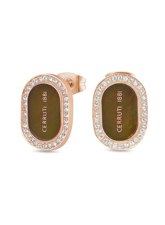 CERRUTI 1881 Aosta Black Mother-of-pearl Rose Gold Stainless Steel Stud Earrings for Women 18mm