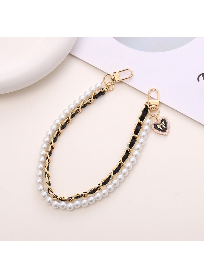 NIBEMINENT Phone Charm/ Chain Strap for Women Girls, Pearl Bow With Leather Chain Cell Phone Case Lanyard Wrist Strap