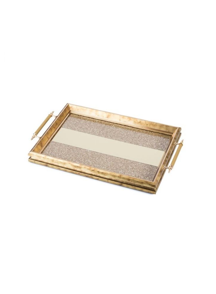 Hic Gold color wood serving tray with golden crystal stones floor golden hand