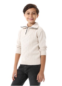 Andora Off White Funnel Collar Knitted Boys Sweater_White  - Image 2