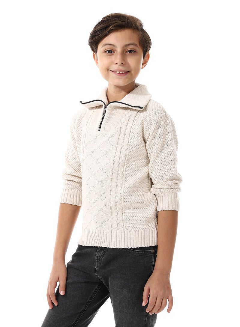 Andora Off White Funnel Collar Knitted Boys Sweater_White - Image 2