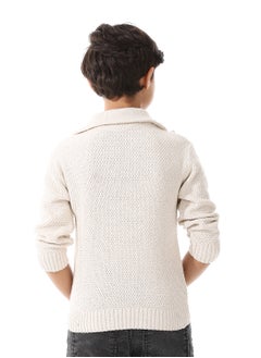 Andora Off White Funnel Collar Knitted Boys Sweater_White  - Image 3