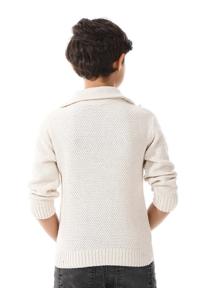 Andora Off White Funnel Collar Knitted Boys Sweater_White - Image 3
