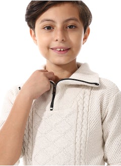 Andora Off White Funnel Collar Knitted Boys Sweater_White  - Image 4