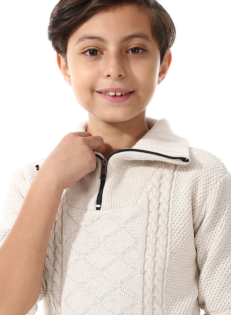 Andora Off White Funnel Collar Knitted Boys Sweater_White - Image 4