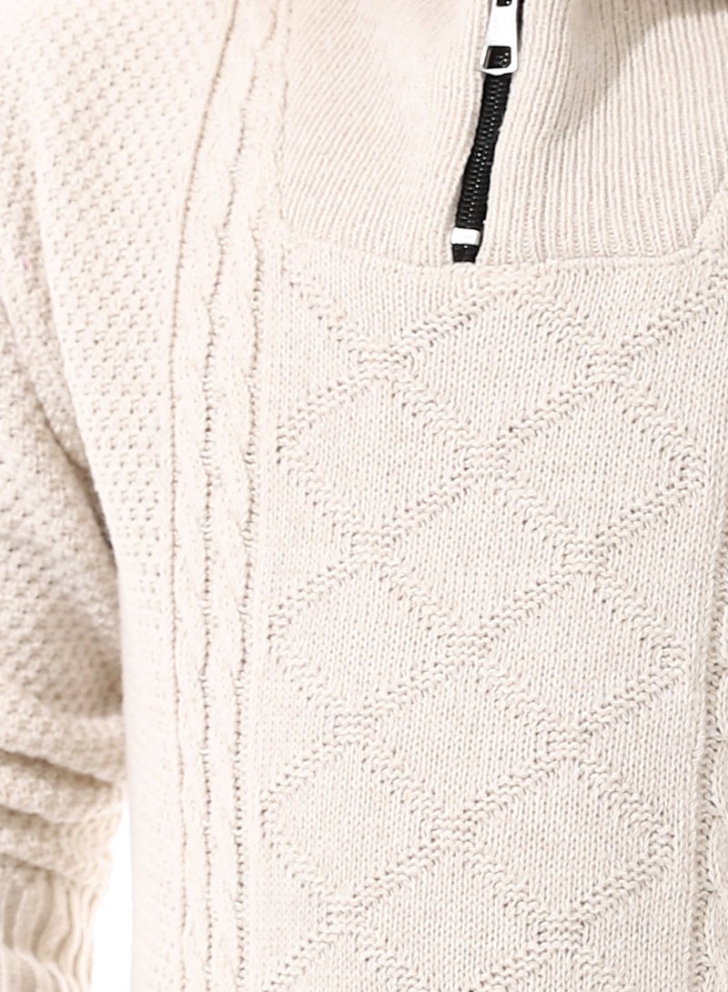 Andora Off White Funnel Collar Knitted Boys Sweater_White - Image 5