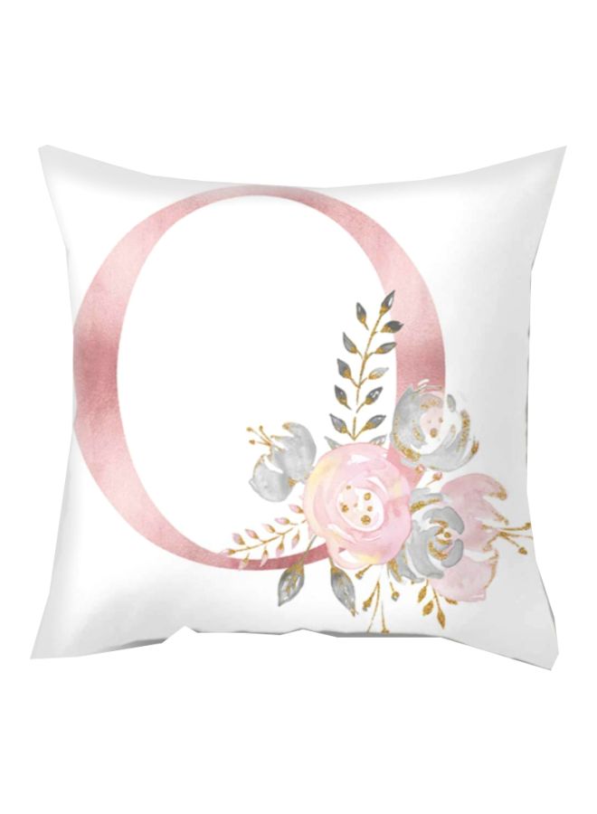 إسكدنيا غطاء وسادة ديكور بطبعة حرف O بنقشة زهور أبيض / وردي / أزرق 45x45سم