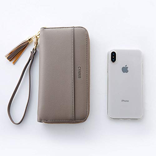 CYANB Women Wallets Tassel Bifold Ladies Clutch Wristlet Wrist Strap Long Purse PU Leather Grey - Image 2