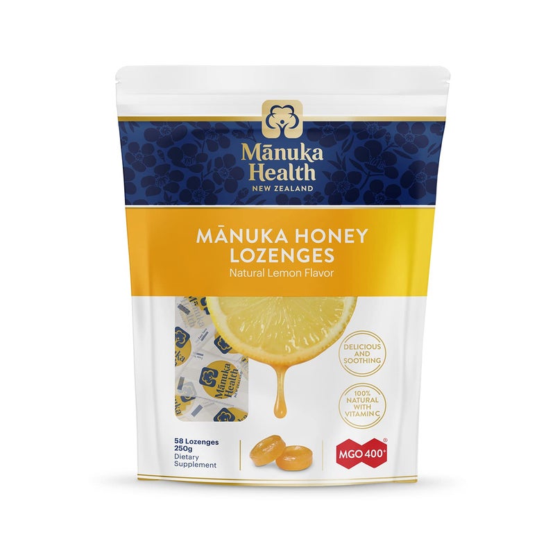 Manuka Health MGO 400 Manuka Honey Lozenges with Lemon 58 lozenges 88 oz 100 Natural with Vitamin C