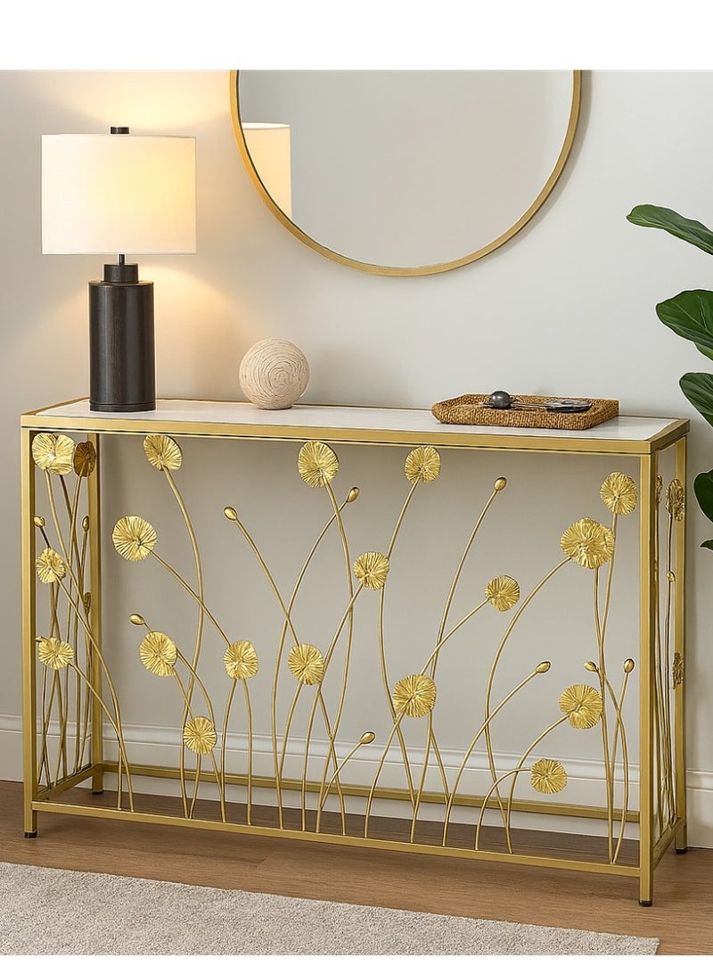 غرائب التحف  طاولة مدخل بتصميم فاخر – هيكل معدني ذهبي بلمسة فنية - Image 1