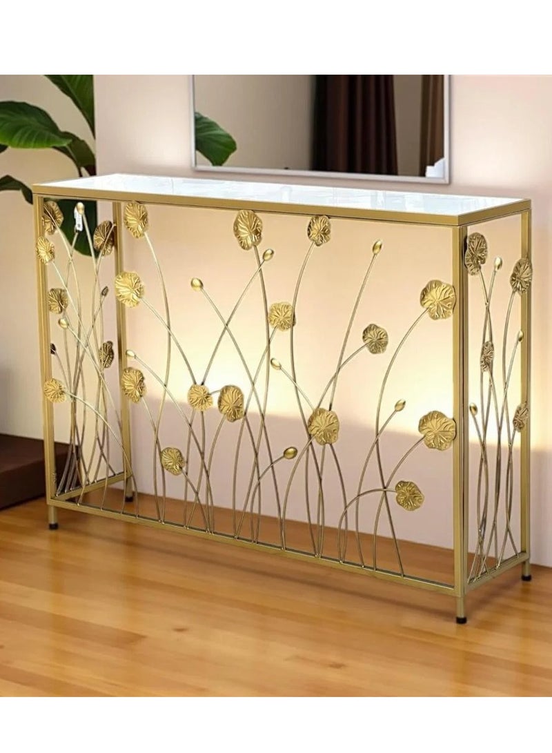 غرائب التحف  طاولة مدخل بتصميم فاخر – هيكل معدني ذهبي بلمسة فنية - Image 2