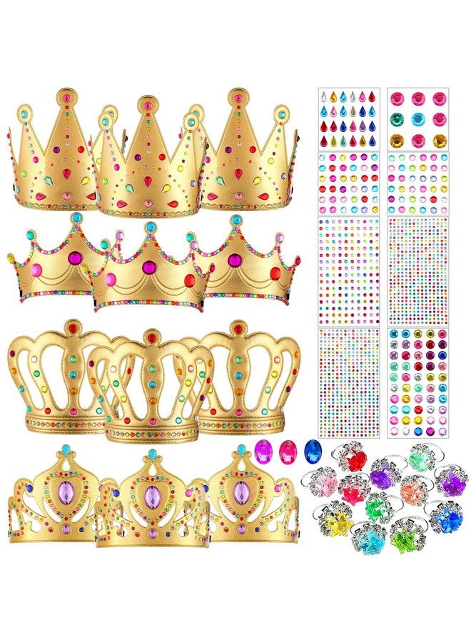 Mtlee 12 Pieces Foam Princess Tiaras Craft Kit King Foam Crown Hats Making Your Own Crowns With 928 Pieces Gem Jewels Stickers 12 Pieces Gem Rings Diy Birthday Party Favors (Popular Style) - Image 1
