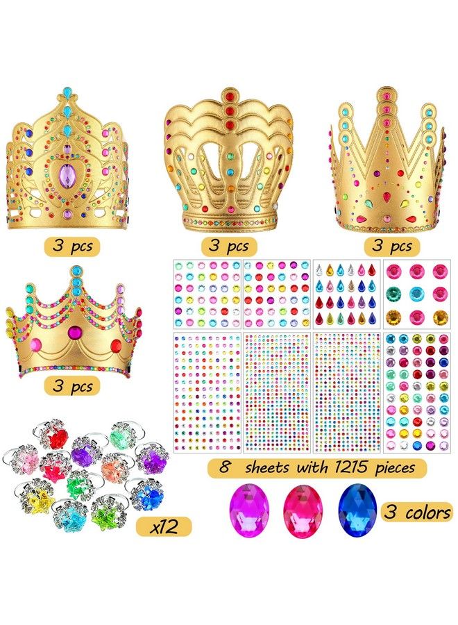 Mtlee 12 Pieces Foam Princess Tiaras Craft Kit King Foam Crown Hats Making Your Own Crowns With 928 Pieces Gem Jewels Stickers 12 Pieces Gem Rings Diy Birthday Party Favors (Popular Style) - Image 3