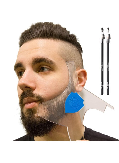 Aberlite ClearShaper 20  Beard Shaper Kit wTwo Barber Pencils  Premium Shaping Tool  100 Clear  Many Styles  The Ultimate BeardHair Lineup US Patent  Beard Stencil Guide Template Outliner
