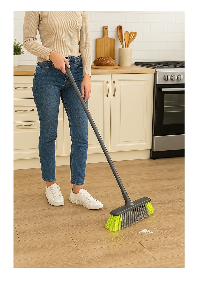 Royalford Broom with Handle RF4884GR Durable Soft Bristle Broom for Home, Kitchen & Floor Cleaning 33cm Wide Head Lightweight & Ergonomic Design Multicolor - Image 2