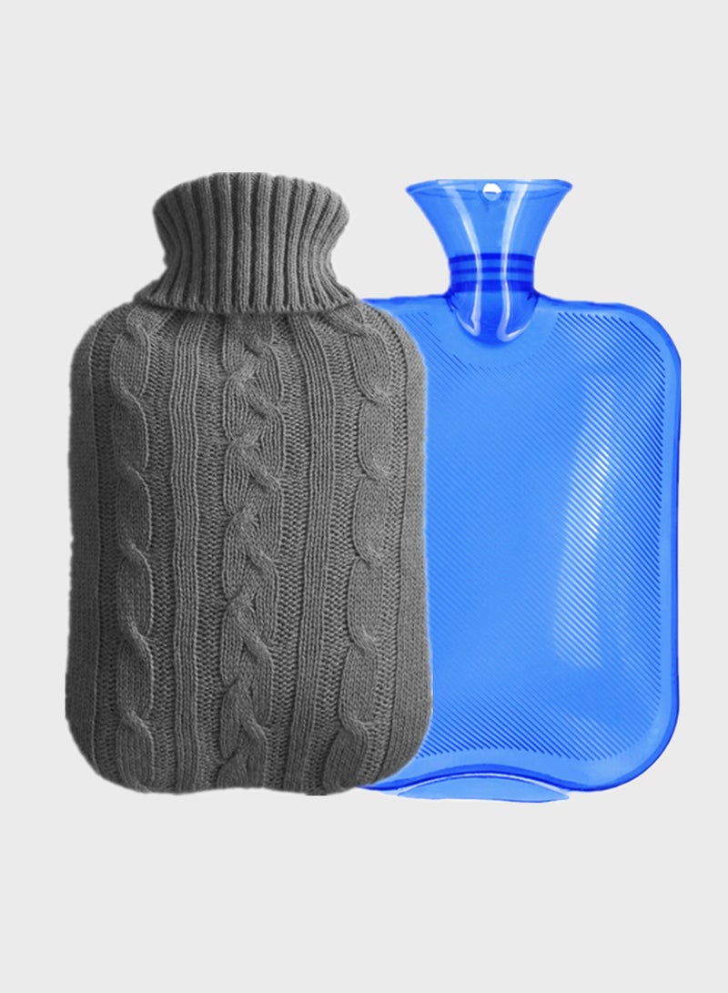Generic 2 Liter Classic Transparent Hot Water Bottle with Knit Cover - Cramp Relief, Pain Management, and Cozy Nights - Water Heating Pad for Adults  - Image 1