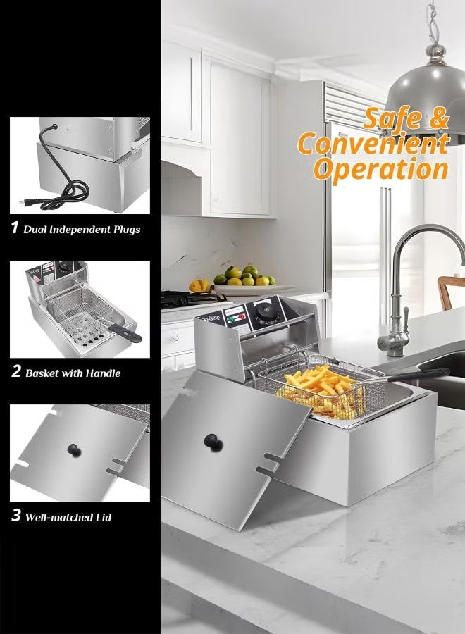 TOSCANA U 6L 2200W Stainless Steel Deep Oil Fryer with Frying Basket Strainer, Adjustable Temperature and Timer, Removable Oil Container - Image 3
