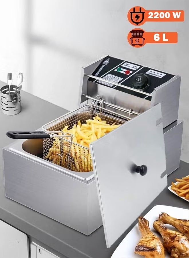TOSCANA U 6L 2200W Stainless Steel Deep Oil Fryer with Frying Basket Strainer, Adjustable Temperature and Timer, Removable Oil Container - Image 1