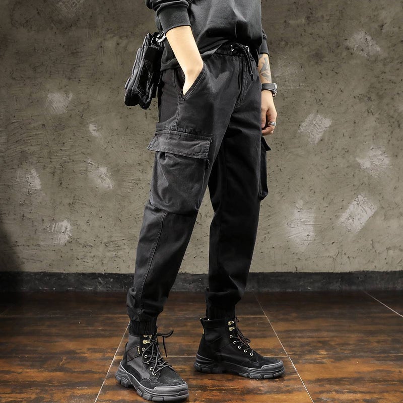 Spring and Autumn Reinforced Work Pants Mens Wear-resistant Loose Work Pants for Construction Site Labor Protection Work Pants for Electric Welding Work Pants Black overalls  - Image 1