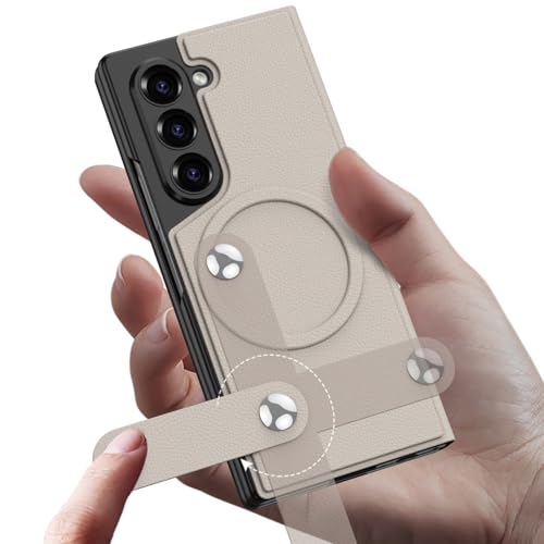 XIMAND for Samsung Galaxy Z Fold 6 Leather Case with Card Slots, Kickstand, Anti-Shock, Magnetic Buckle, Compatible with Magsafe Magnetic Wireless Charging.(Titanium Grey) - Image 4