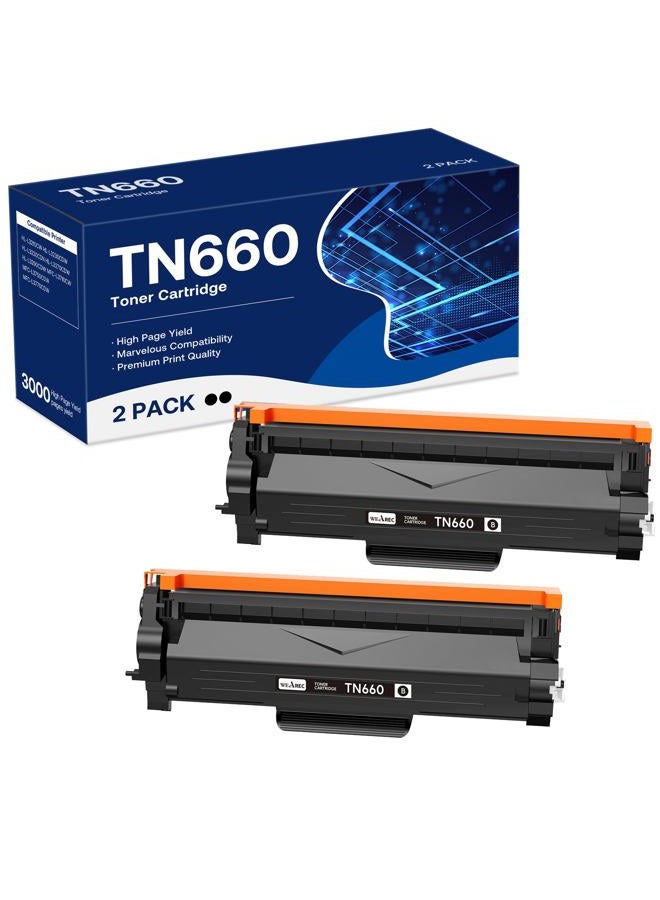 WEAREC TN660 Toner Cartridge High Yield Replacement Compatible for Brother TN 660 TN-660 TN630 TN 630 Work with HL-L2300D HL-L2305W HL-L2360DW MFC-L2740DW MFC-L2700DWR DCP-L2540DN Printer (Black,2 Pack) - Image 1