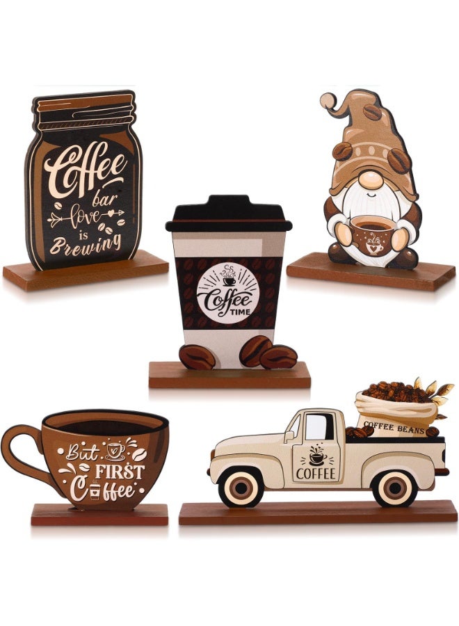 Peachjoy Coffee Bar Decor Sign, Farmhouse Wood Set for Coffee Stations, Rustic Table Centerpiece, Kitchen Tiered Tray, Home Decor, 5Pcs - Image 1