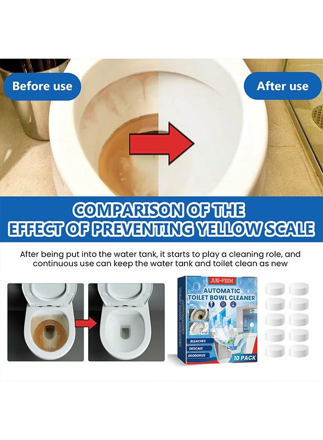 10pack Toilet Cleaner Can Sterilize Toilet Cleaner Tablets Slow-Release Technology Automatic Toilet Disinfection Tablets Bathroom Cleaning Accessories Suitable For Descaling, Stains, Sterilization, Deodorization