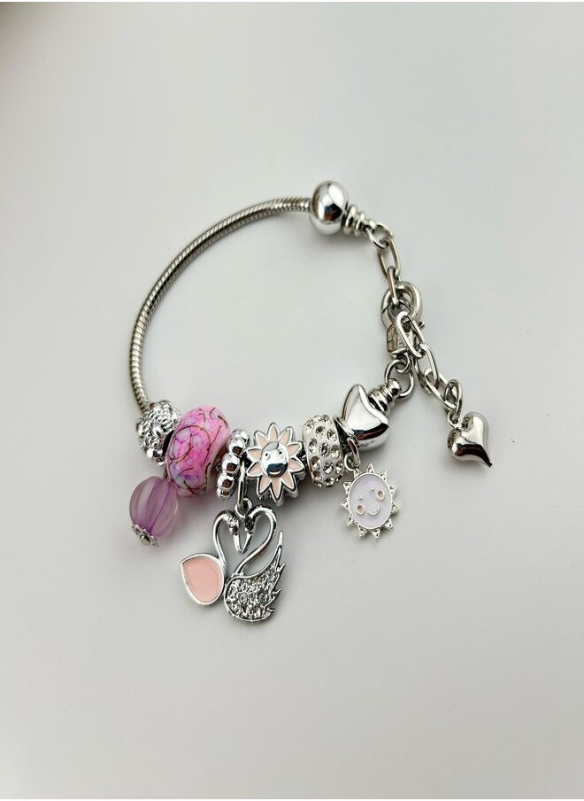 Generic Girls' silver bracelet with crystal stones and feminine pink touches  - Image 2
