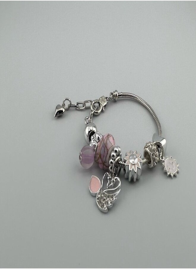Generic Girls' silver bracelet with crystal stones and feminine pink touches  - Image 1