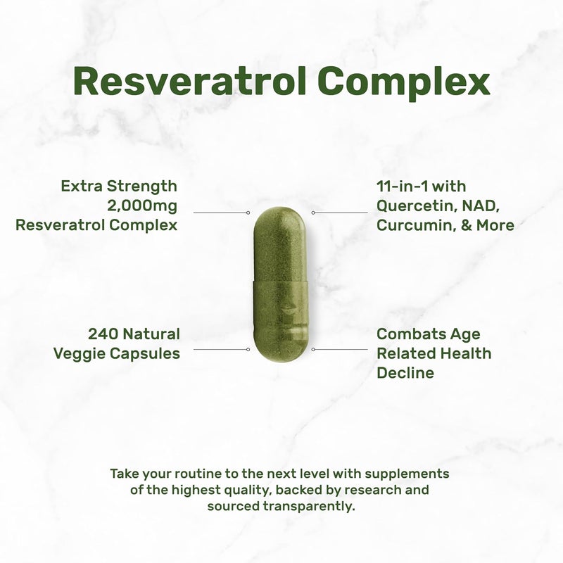 DEAL SUPPLEMENT Resveratrol Complex 2000mg 240 Veggie Capsules  Extra Strength TransResveratrol with NAD Quercetin Curcumin Grape Seed  More  Healthy Aging Antioxidant for Energy  Brain Support - Image 3