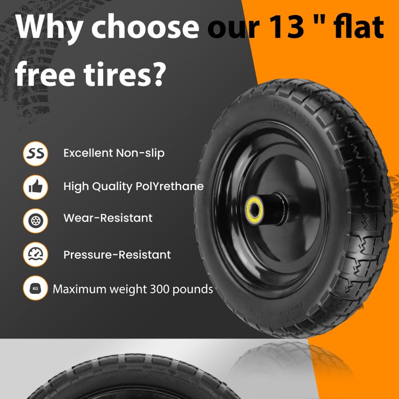 Pontuss 13" Flat Free Wheels Replacement for GOR Garden Cart Tires, 4.00-6 Solid Tires with 5/8"Bearings, 13" No Flat Wheels for GOR Garden Carts/Hand Trucks/Garden Carts - Image 4