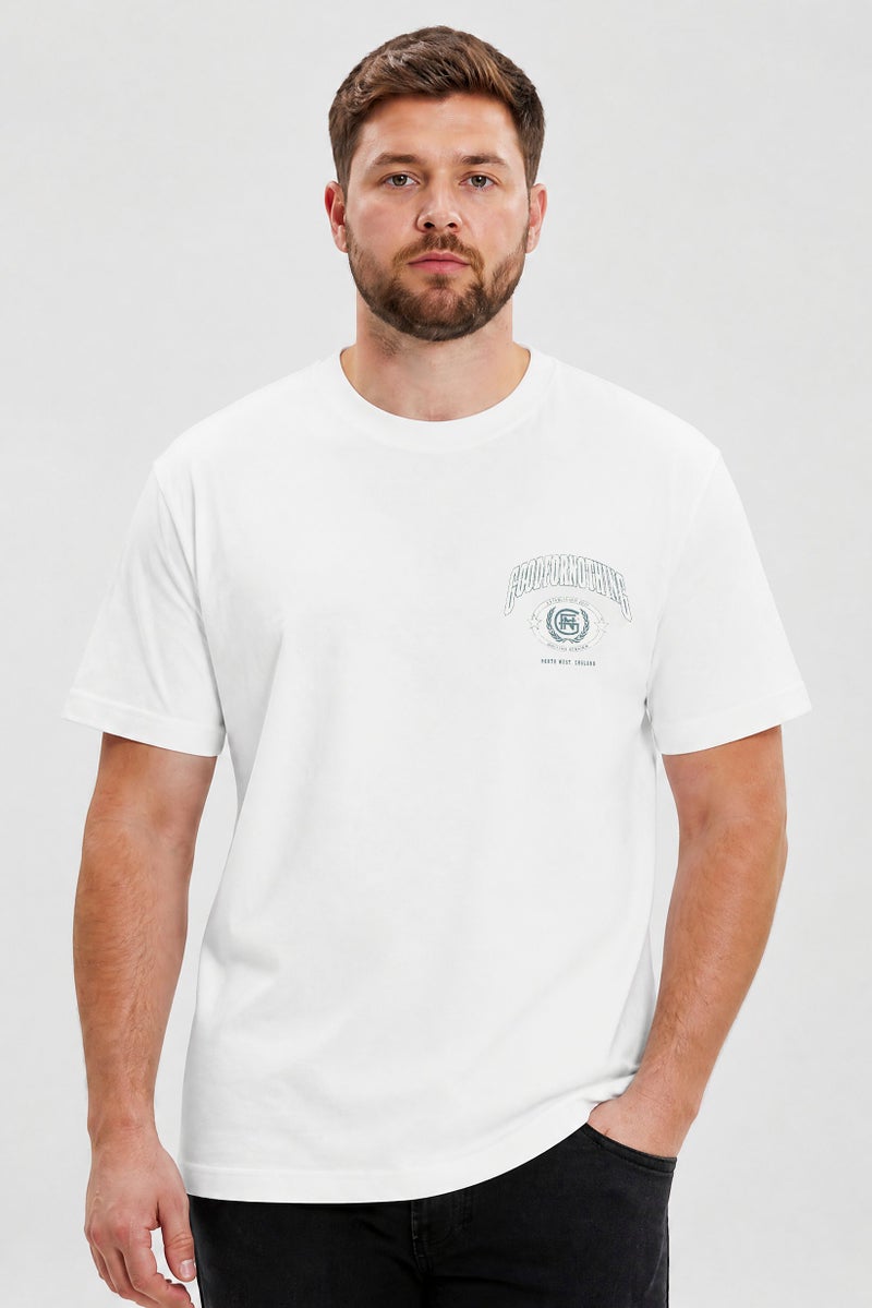 GOOD FOR NOTHING Men Crew Neck Graphic Print Short Sleeve T-Shirt, Off White - Image 1