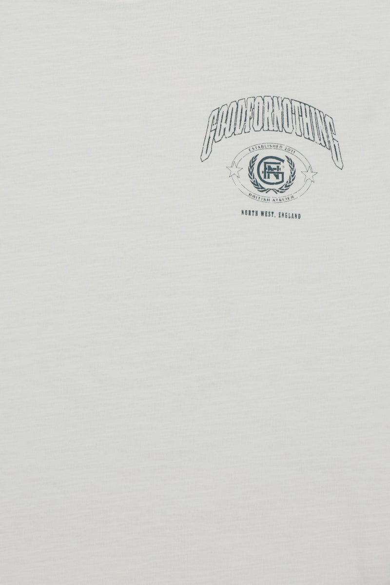 GOOD FOR NOTHING Men Crew Neck Graphic Print Short Sleeve T-Shirt, Off White - Image 3