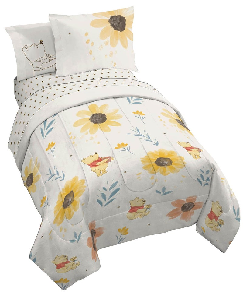 Jay Franco Disney Winnie The Pooh Twin Comforter Set - 5 Piece Bedding Includes Sheet Set & Pillow Covers - Super Soft Cozy Floral Bedding - Image 1