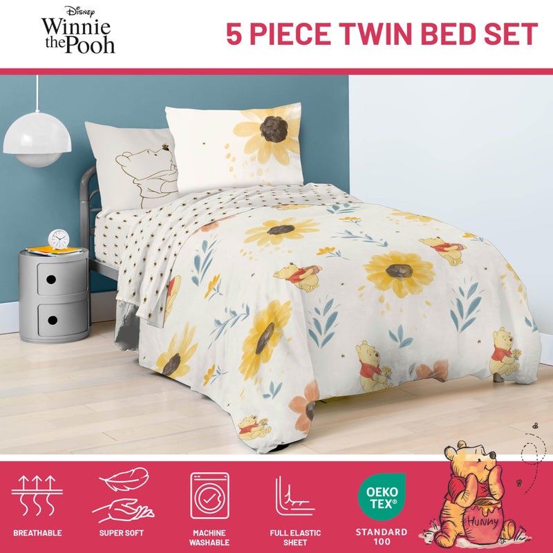 Jay Franco Disney Winnie The Pooh Twin Comforter Set - 5 Piece Bedding Includes Sheet Set & Pillow Covers - Super Soft Cozy Floral Bedding - Image 4