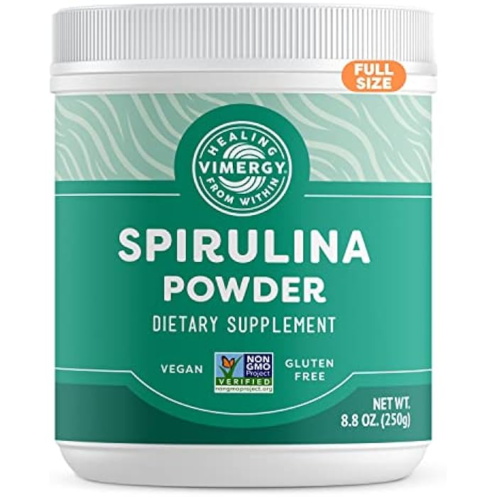 Vimergy Spirulina Powder – Concentrated Plant Protein Supports Immune Health & Cardiovascular Function – Vegan, Kosher, Gluten-Free – 250g - Image 1