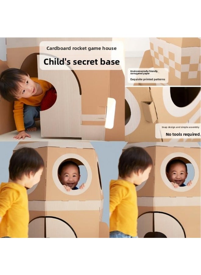 Large Rocket Carton Diy Aerospace Theme Children Handmade Material Package Cardboard Assembled Game House-Color:Large Graffiti Version Rocket Paper Model] About 119cm High