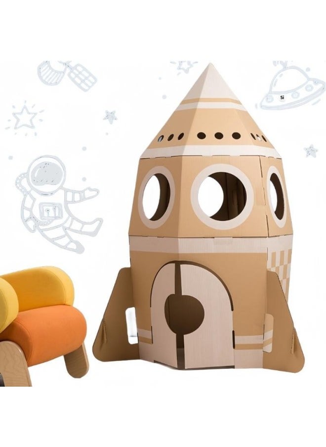 Large Rocket Carton Diy Aerospace Theme Children Handmade Material Package Cardboard Assembled Game House-Color:Large Graffiti Version Rocket Paper Model] About 119cm High