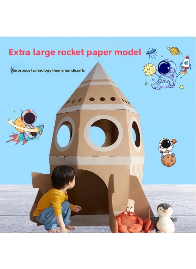 Large Rocket Carton Diy Aerospace Theme Children Handmade Material Package Cardboard Assembled Game House-Color:Large Graffiti Version Rocket Paper Model] About 119cm High