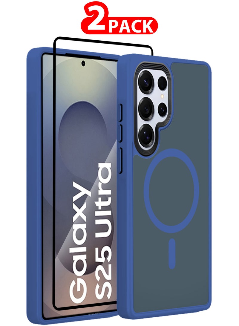 CATANES (for Samsung Galaxy S25 Ultra) 2Packs, Magnetic Slim Protective Case Wireless Charging Support with Shock Proof 3D Screen Protector - Dark Blue - Image 1