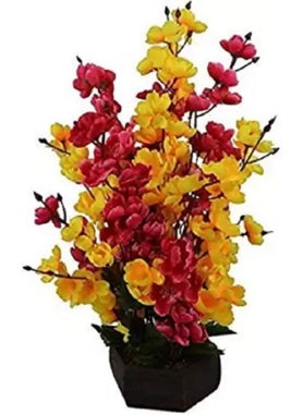 KAYKON KAYKON Artificial Flowers Orchid Flower Plant with Wooden Pot 16 inch Multicolor16 inch Pack of 1 