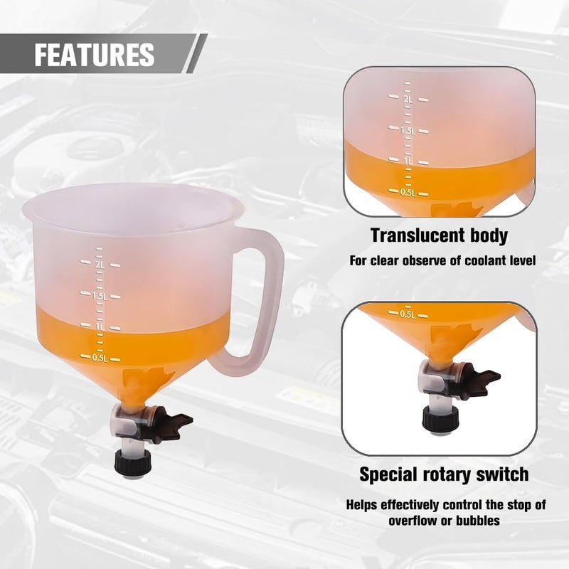 Zpana 15PCS Car Coolant Funnel Kit, No-Spill Vehicle Radiator Filling Funnel Bleeder with Adapters, No-Leak Automotive Radiator Burping Filler, Universal for SUV RV Truck - Image 3