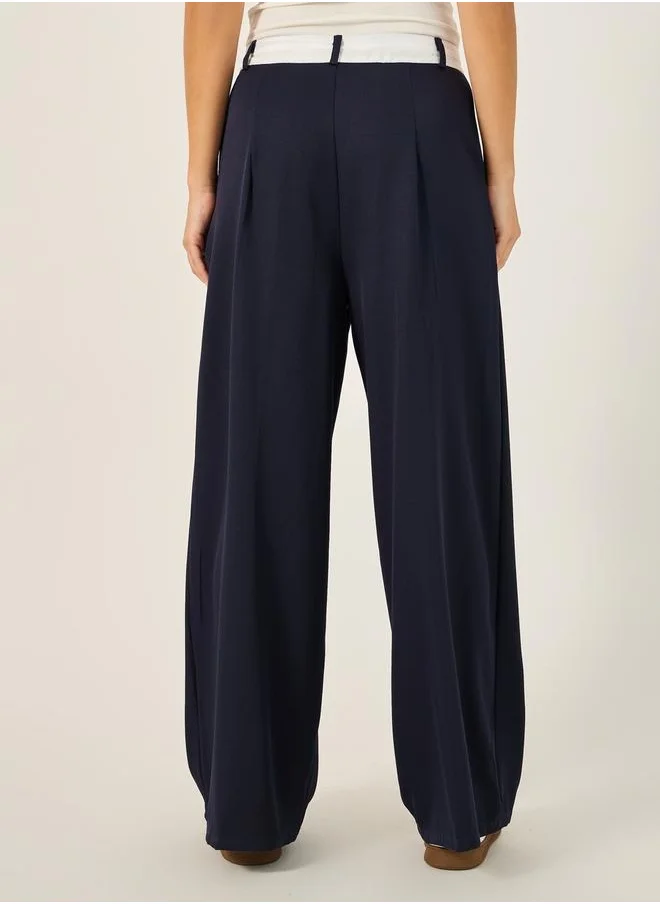 Styli Cross Over Waistband Tailored Trouser with Crease Line