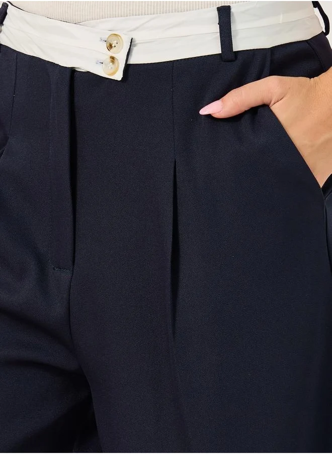 Styli Cross Over Waistband Tailored Trouser with Crease Line