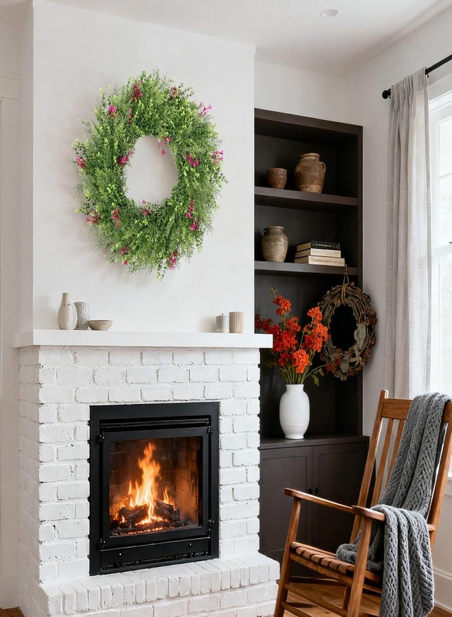 MDSTBN 24 Inch Spring Wreaths for Front Door Wreath Summer Outdoor Green Door Wreath for All Seasons Porch Living Room Bedroom Indoor Outdoor Window Wall Farmhouse Home Decoration - Image 3