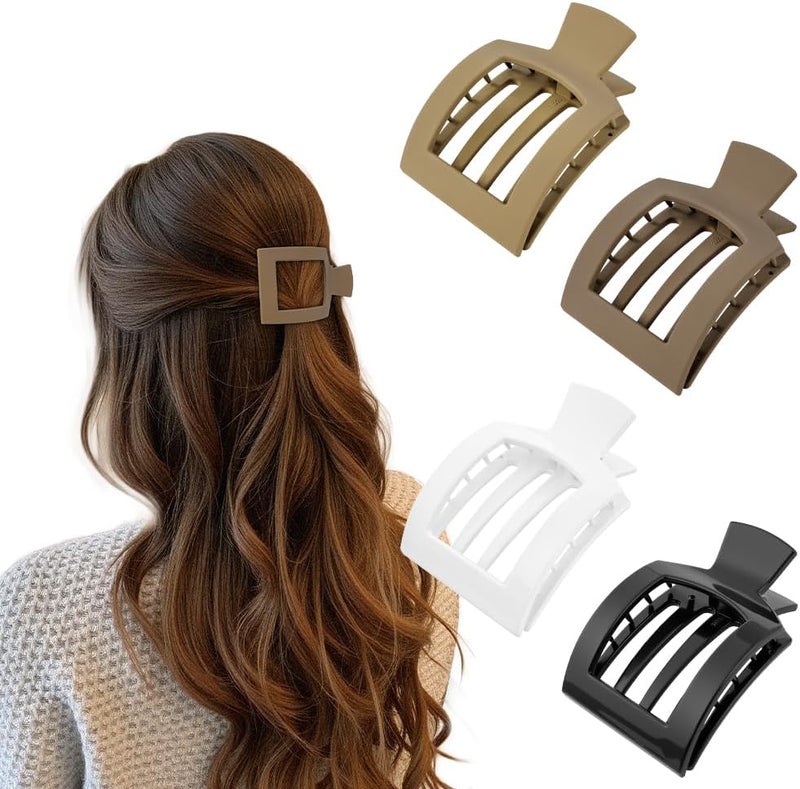 LOPHE Hair Claws 4 Pcs Side Slide Flat Hair Clips For Women Curved Flat Claw Clip NonSlip Square Lay Down Hair Clip for Volume Strong Hold Thick Thin Curly HairB