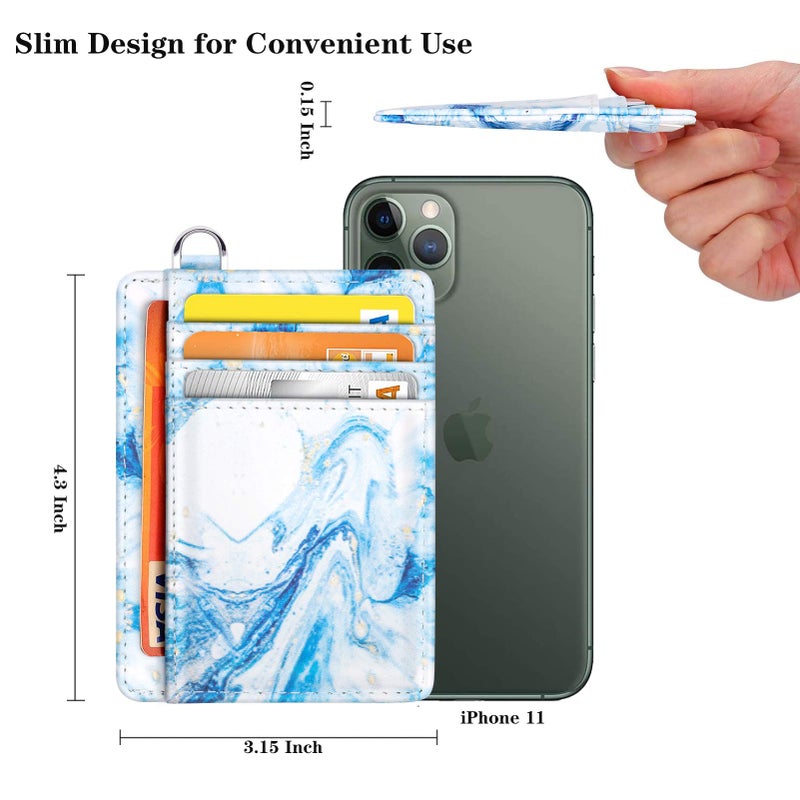 Coco Rossi Slim Front Pocket Wallet RFID Blocking Minimalist Credit Card Holder Wallet with D-Shackle for Women,Blue Marble - Image 5