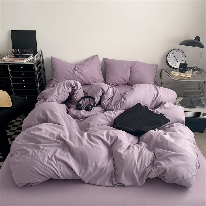 3pcs Solid Color Ultra-Soft Brushed Polyester Duvet Cover Set Includes: One Duvet Cover Suitable for Down Comforters + Two Pillowcases. Filling Not Included. A Bedding Perfect for Home and Bedroom Use - Image 1