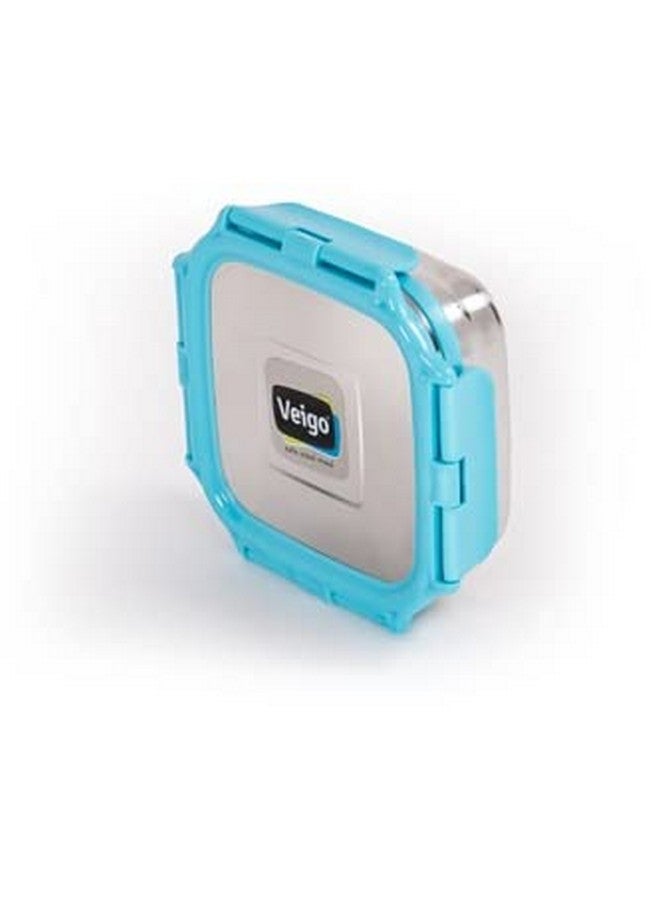 Veigo Veigo Original Stainless Steel Medium Snack Box (330 ml)| Airtight & Leakproof| Freezer & Dishwasher Safe| Snacks Box for School|Silicone Ring & Polymer Frame| Safe Lid Lock| Aqua Blue  - Image 1